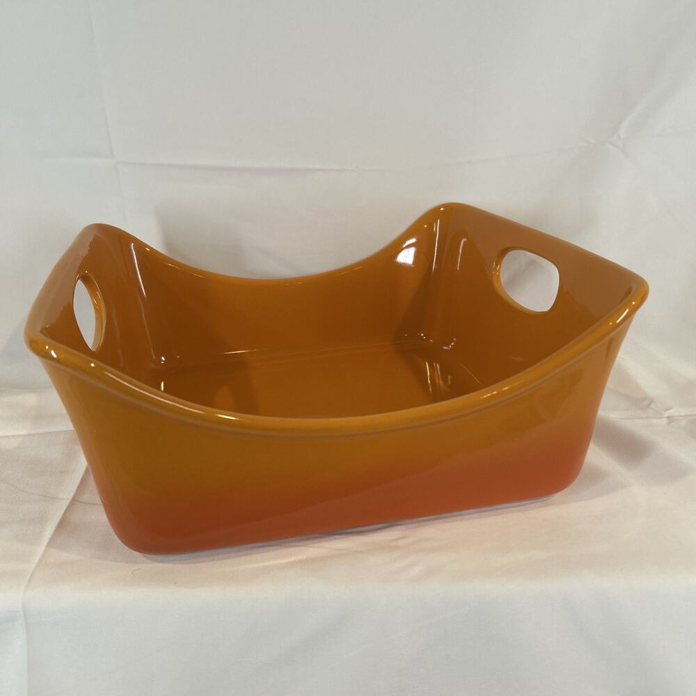 Rachel Ray stoneware orange ombre 2 handled H016 9" x 9" square casserole EUC